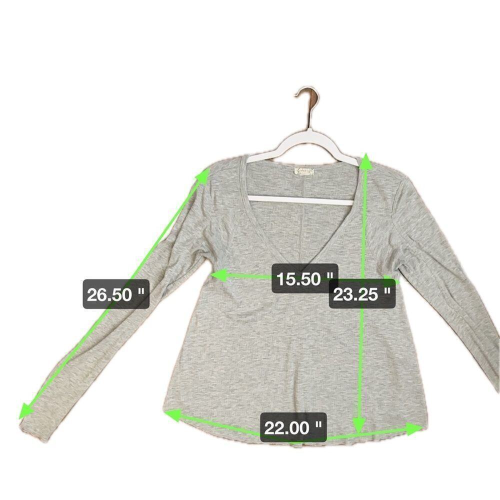 Intimately Free People Deep V Neck Top Women's S Gray Long Sleeve Ribbed - Picture 5 of 5